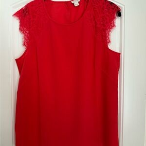 J. Crew Red Lace Sleeveless Blouse